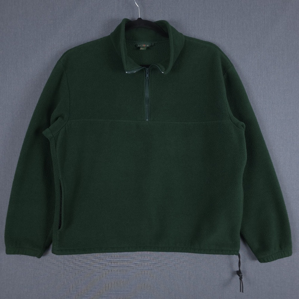 Vintage J Crew Oarsman‎ 1/4 Zip Pullover Mens Large Green Fleece Pockets USA